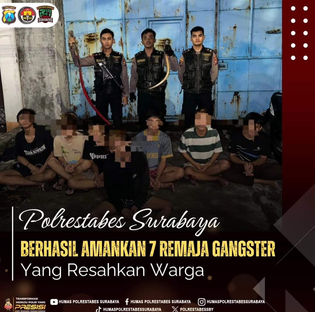 Polrestabes Surabaya Berhasil Amankan 7 Remaja Gangster yang Resahkan Warga.